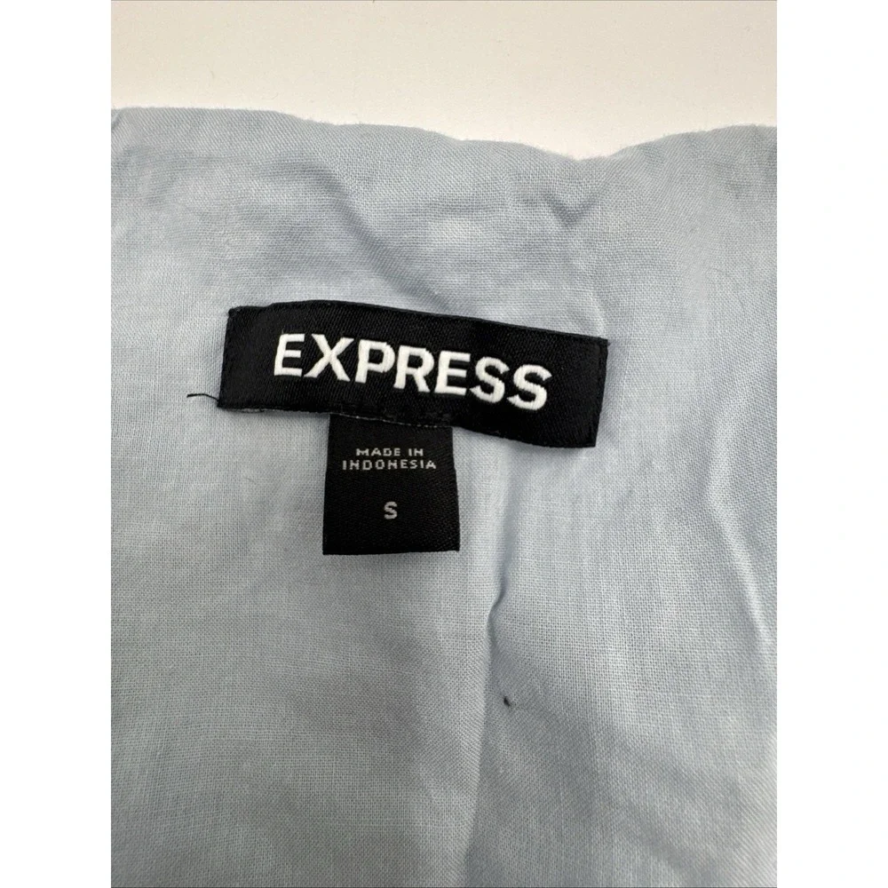 Express Women's Small Light Blue Eyelet Ruffles Peplum V-Neck Long Sleeve Top